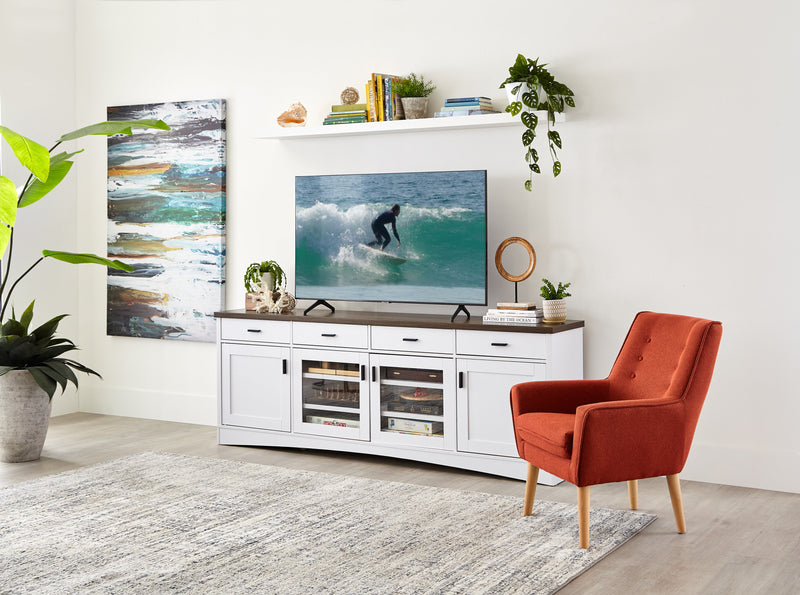 Emry 84\" TV Stand with Storage and Cable Management for TVs up to 90\"- White
