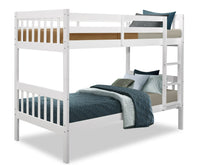 Miko Bunk Bed with Ladder & Guard Rail for Kids, White - Twin/Twin 