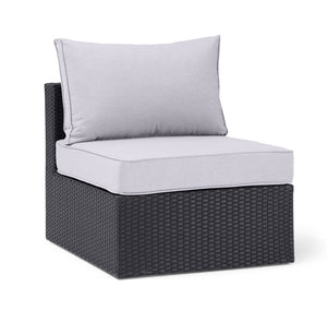 Minnesota Armless Outdoor Patio Chair - Hand-Woven Resin Wicker, Olefin Fabric, UV & Weather Resistant - Grey