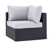 Minnesota Corner Outdoor Patio Chair - Hand-Woven Resin Wicker, Olefin Fabric UV & Weather Resistant - Grey 