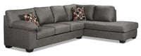 Made in Canada Morty 2-Piece Right-Facing Leather-Look Fabric Sofa Bed Sectional with Accent Pillows - Grey 