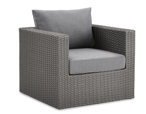 Morris Outdoor Patio Storage Chair - Hand-Woven Resin Wicker, Olefin Fabric, UV & Weather Resistant - Grey