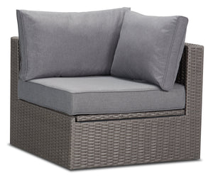 Morris Corner Outdoor Patio Storage Chair - Hand-Woven Resin Wicker, Olefin Fabric, UV & Weather Resistant - Grey