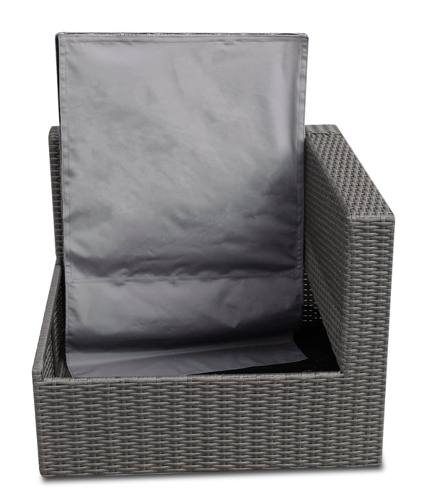 Morris Corner Outdoor Patio Storage Chair - Hand-Woven Resin Wicker, Olefin Fabric, UV & Weather Resistant - Grey