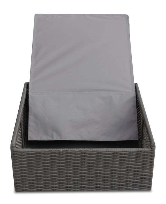 Morris Large Outdoor Patio Storage Ottoman - Hand-Woven Resin Wicker, Olefin Fabric, UV & Weather Resistant - Grey