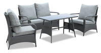 Nassau 4-Piece Outdoor Patio Set with Loveseat, 2 Chairs & Glass Top Coffee Table - Hand-Woven Resin Wicker, Olefin Fabric, UV & Weather Resistant - Grey 