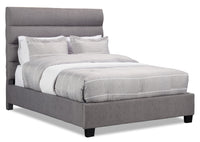 Naya Upholstered Bed in Grey Fabric, Tufted - Queen Size 