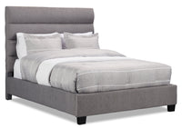 Naya Upholstered Bed in Grey Fabric, Tufted - King Size 