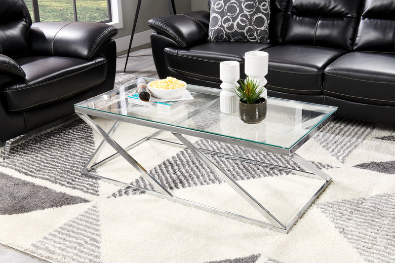 Nixon 47.25\" Modern Glass Top Coffee Table - Chrome with Metal Base