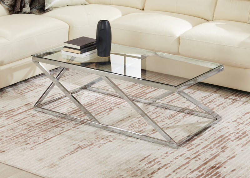 Nixon 47.25\" Modern Glass Top Coffee Table - Chrome with Metal Base