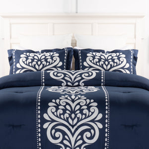 Navy Damask 3-Piece King Comforter Set