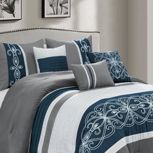 Ohio 7-Piece Queen Comforter Set - Navy and Grey