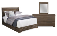 Olivia 5pc Bedroom Set with Storage Bed, Dresser & Mirror, Made in Canada, Grey - Full Size 