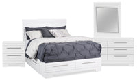 Olivia 6pc Bedroom Set with Storage Bed, Dresser, Mirror & Nightstand, Made in Canada, White - Full Size 