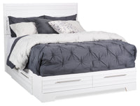 Olivia Platform Storage Bed with Headboard & Frame, Made in Canada, White - Queen Size 