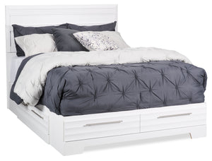 Olivia Platform Storage Bed with Headboard & Frame, Made in Canada, White - Queen Size