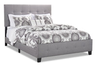 Page Upholstered Bed in Grey Linen-Look Fabric, Button Tufted - Queen Size 