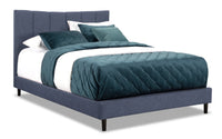 Paseo Upholstered Platform Bed in Navy Fabric - Queen Size 