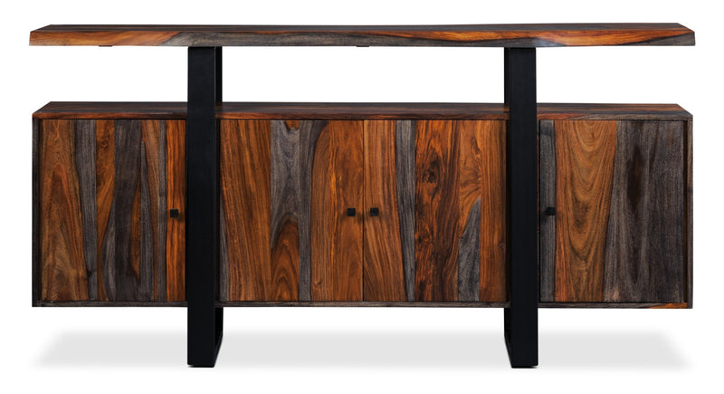 Bowery Dining Server with Storage & Shelf, Sheesham Wood, Metal, 69\"W - Brown