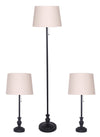 Quinn Traditional Black 3-Piece Set, Floor and Two Table Lamps