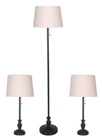 Quinn Traditional Black 3-Piece Set, Floor and Two Table Lamps