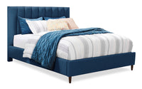 Kort & Co. Rain Upholstered Platform Bed in Blue Fabric, Tufted - Queen Size 