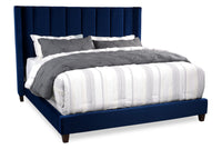 Reid Upholstered Wingback Bed in Blue Velvet Fabric, Tufted - King Size 