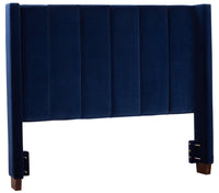 Reid Upholstered Wingback Headboard in Blue Velvet Fabric, Tufted - King Size 