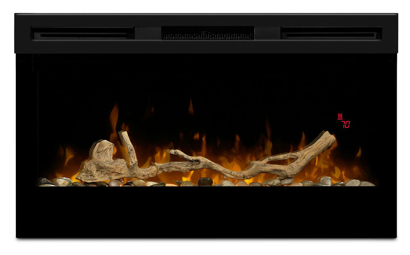 Wickson 34\" Wall-Mount Electric Fireplace with Driftwood and River Rock Firebox Kit