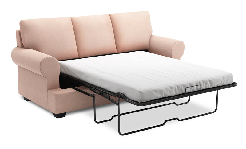 Made in Canada Customizable Sofa Lab Roll 86\" Linen-Look Fabric Sofa Bed with Rolled Arms - Pax Rose Pink