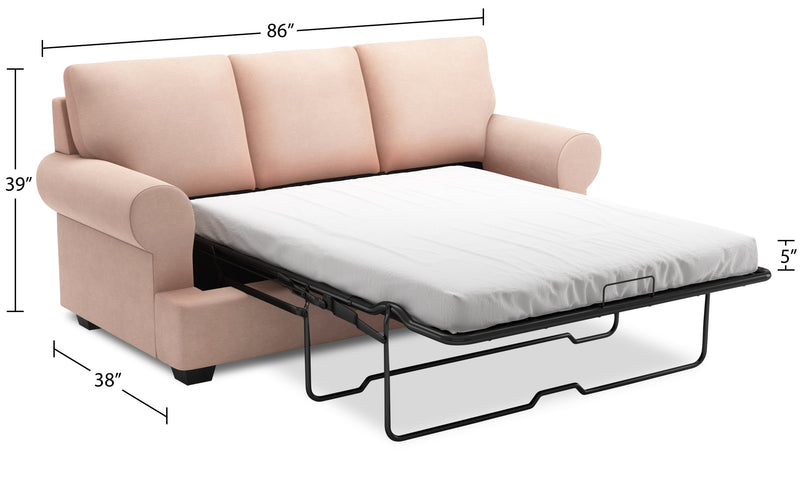 Made in Canada Customizable Sofa Lab Roll 86\" Linen-Look Fabric Sofa Bed with Rolled Arms - Pax Rose Pink