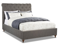 Roma Upholstered Bed in Grey Linen-Look Fabric, Button Tufted - Queen Size 