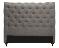 Roma Upholstered Headboard in Grey Linen-Look Fabric, Button Tufted - Queen Size 