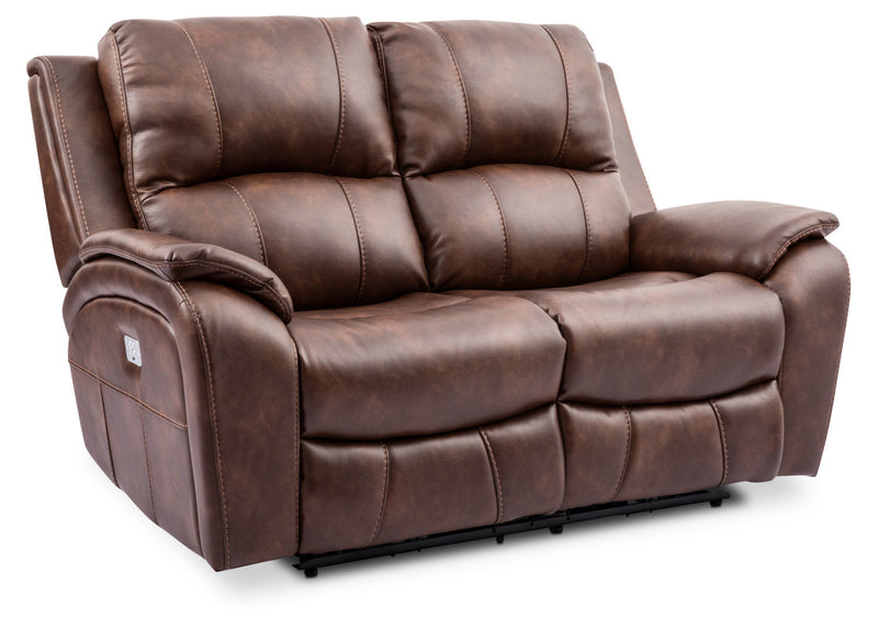 Kory Leather-Look Fabric Power Reclining Loveseat – Pecan
