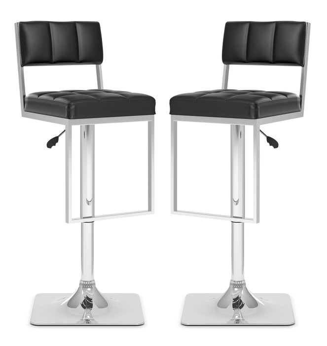 Square-Tufted Wide Adjustable Bar Stool, Set of 2 - Black