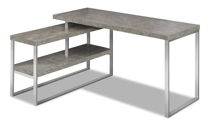 Andrea 60\" L-Shaped Office Desk with Shelf - Grey