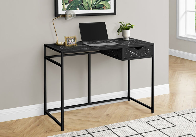 Everly 42.25\" Office Desk with Drawer - Black Marble-Look