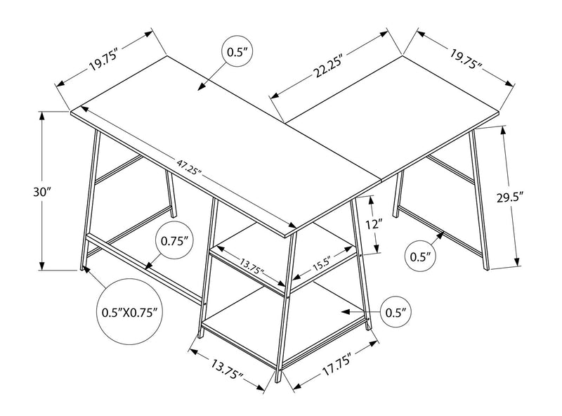 Evlin 42\" L-Shaped Office Desk with Shelves - Espresso
