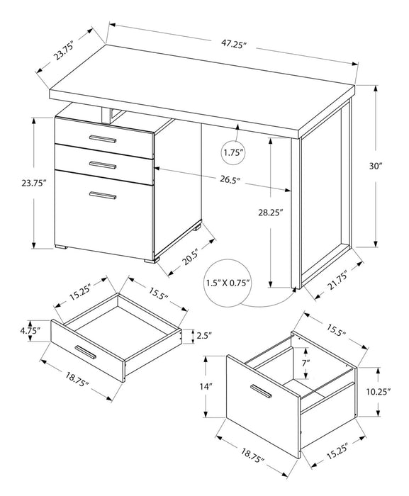 Clayton 47.25\" Reversible Office Desk with 3-Drawers - White/Concrete-Look