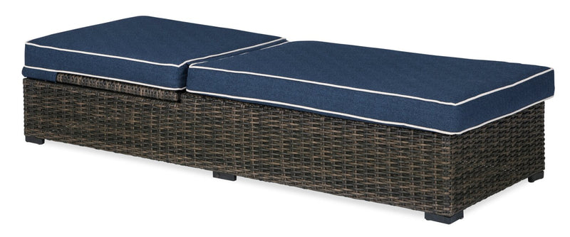 Hilo Outdoor Patio Lounger with Adjustable Backrest -UV & Weather Resistant - Brown/Blue