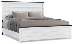 Zoey Panel Bed, Two-tone White & Brown - King Size