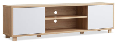 Kort & Co. Aiden 72" TV Stand with Storage and Cable Management for TVs up to 80"- Natural and White|Meuble pour téléviseur Aiden de Kort & Co. de 72 po avec rangement et système de gestion des câbles pour téléviseurs jusqu’à 80 po - naturel et blanc