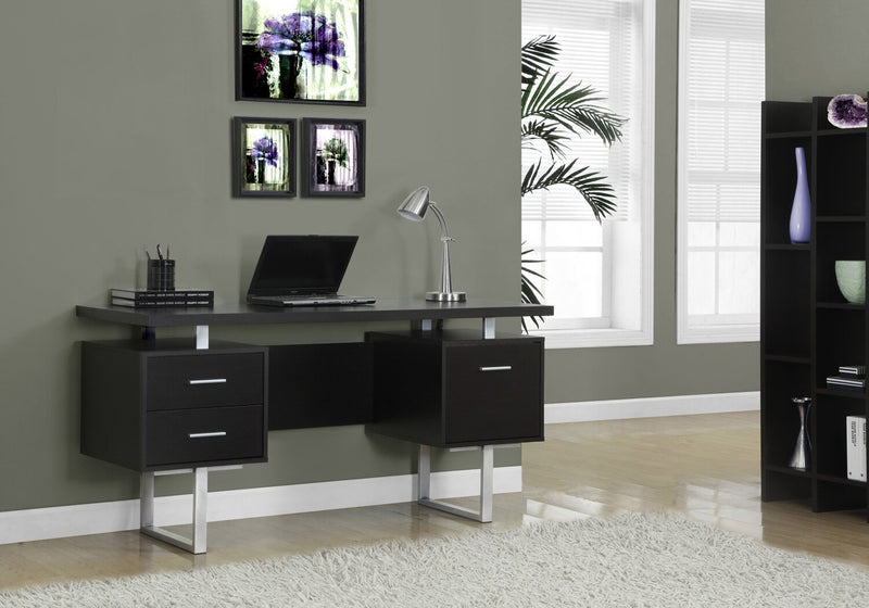 Teagan 60\" Reversible Office Desk with 3-Drawers - Espresso