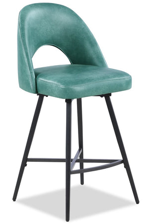 Kort & Co. Bay Counter-Height Stool with Swivel Seat, Vegan Leather Fabric, Metal - Aqua