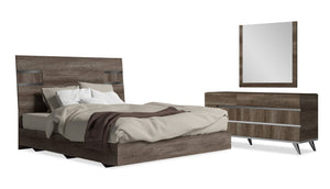 Gino 5pc Bedroom Set with Italian Bed, Dresser & Mirror, Brown - Queen Size