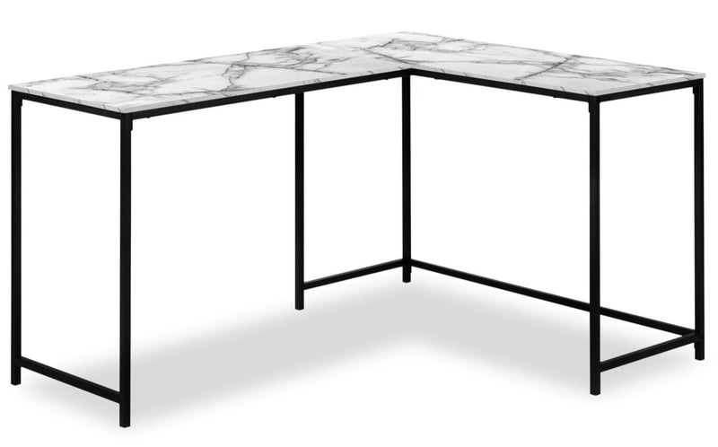 Karter 58.25\" L-Shaped Corner Office Desk - White Marble-Look