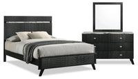 Atlas 5pc Bedroom Set with Bed, Dresser & Mirror, Mid-Century Modern, Black - Queen Size 