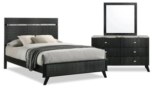 Atlas 5pc Bedroom Set with Bed, Dresser & Mirror, Mid-Century Modern, Black - Queen Size