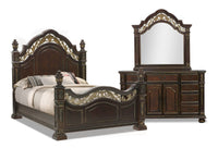 Wynn 5pc Bedroom Set with Bed, Dresser & Mirror, Cherry Brown - King Size 