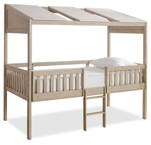 Colt Loft Bed with Roof, Guardrail & Ladder for Kids, Natural - Twin Size